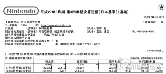 任天堂在本财季实现纯利润大幅增长