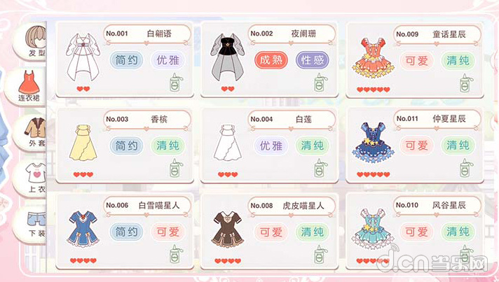 每件服装的属性一目了然