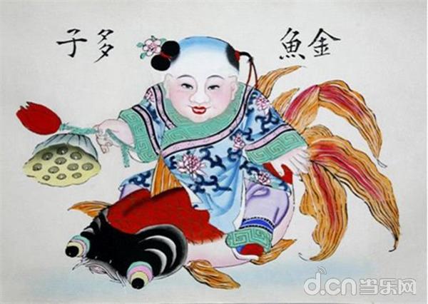 杨柳青木版年画作品《金鱼多子》